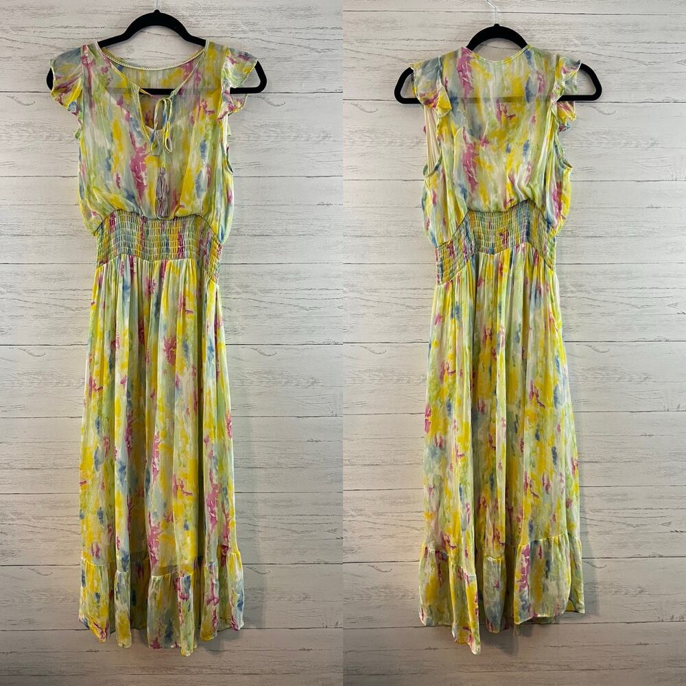 Anthropologie Aquarell Floral Print Tiered Maxi Dress Size‎ 8